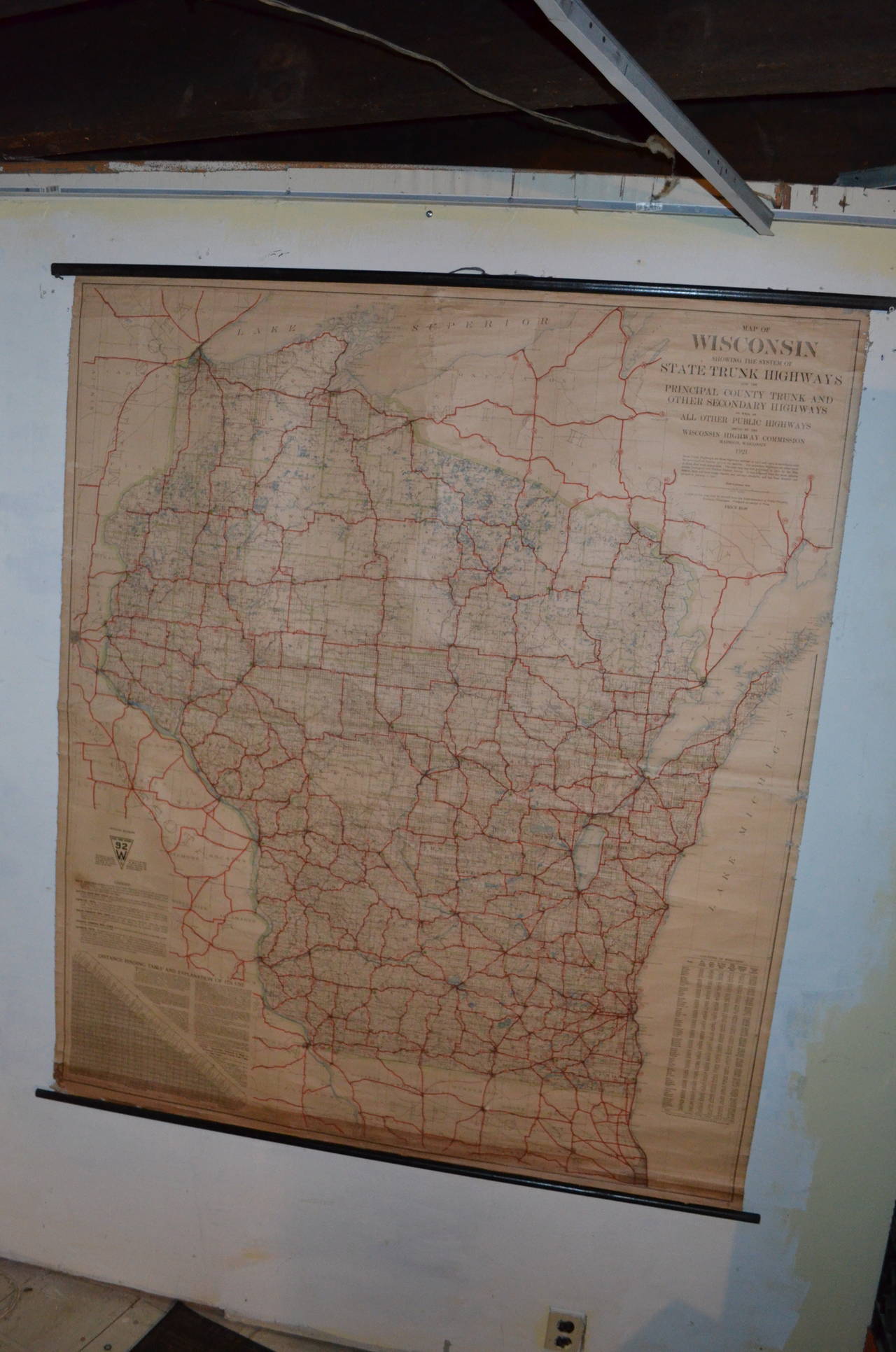 Map of Wisconsin roadways and truck highways was originally composed in 1911 by the Wisconsin Geological & Natural History Survey and later revised in this 1921 edition. So subtle in its archival, earthen color tones with the roadways etched in