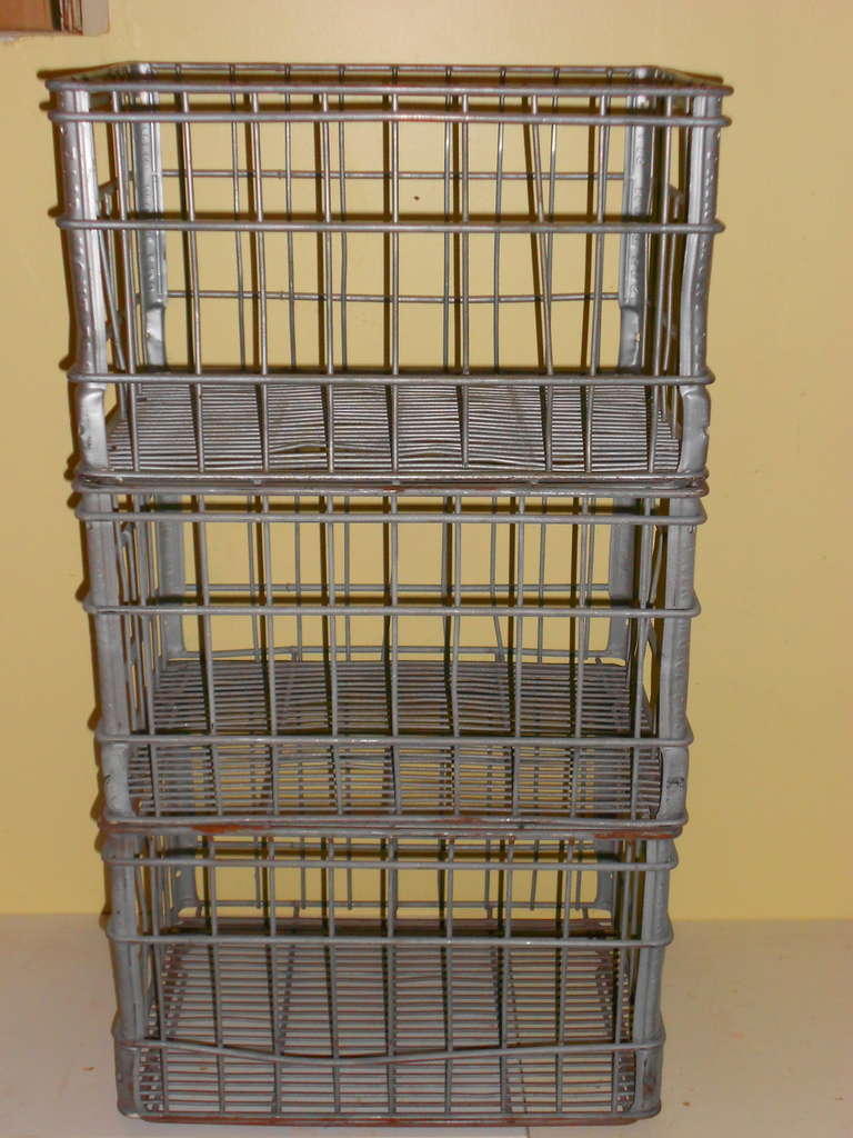 Galvanized Steel Milk Crates, circa 1940, sold as set of three; qty available In Excellent Condition In Madison, WI