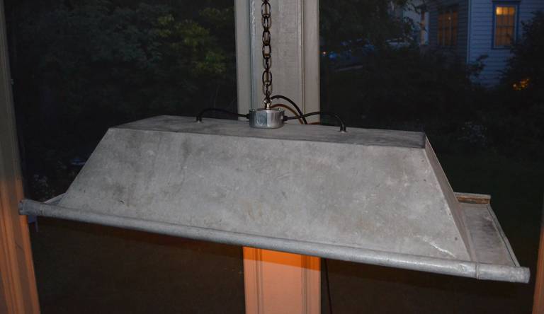 French Dough Bowl of Galvanized Steel as 3-bulb Chandelier Light 3