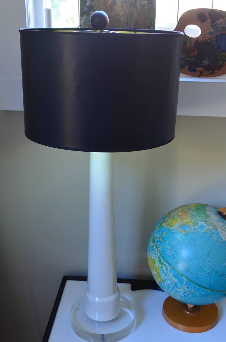 Porcelain, Sink Support Leg made into Table Lamp with Acrylic Base In Excellent Condition In Madison, WI