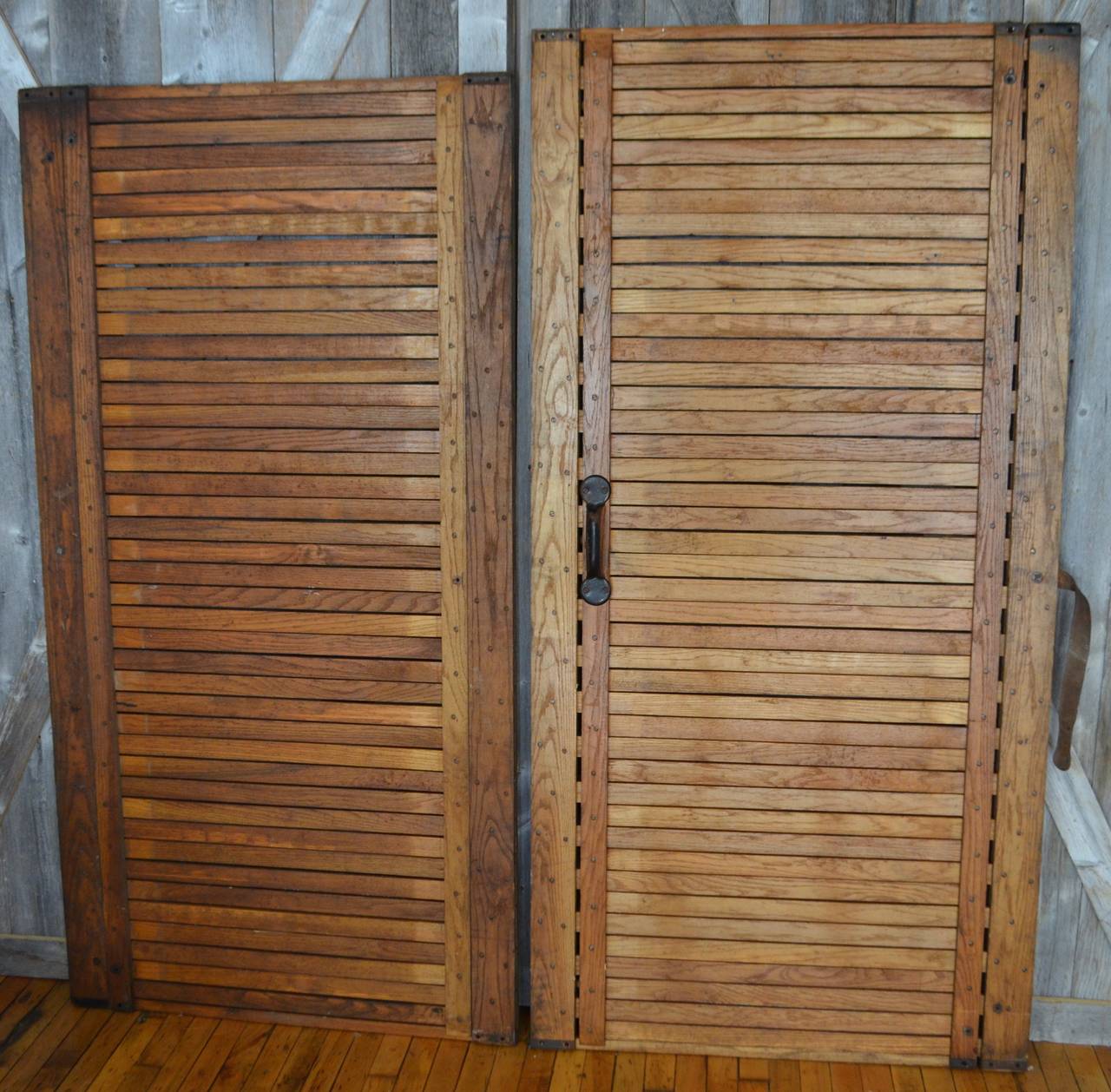 Freight Elevator Gates of Oak as Room Dividers, Sliding Doors, or Wall Art 1