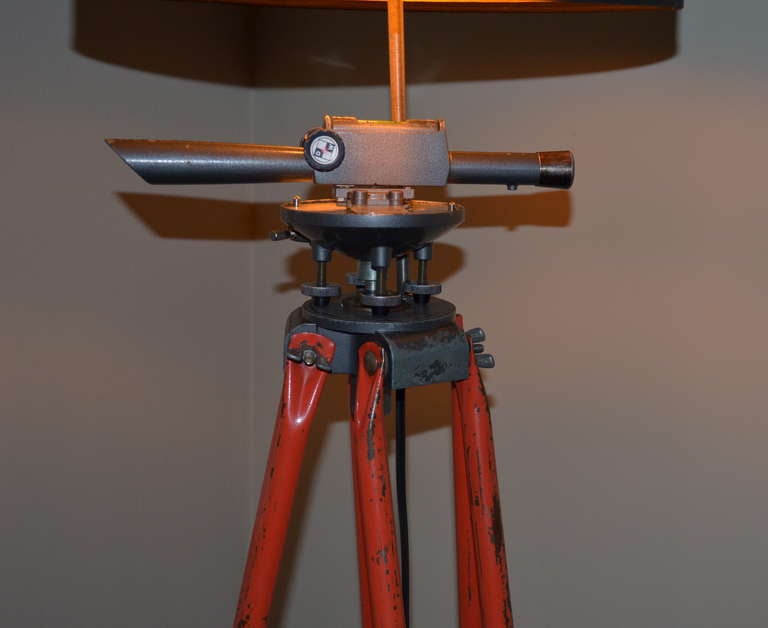 Industrial Surveyor Tripod by David White, with Scope, as Floor Lamp