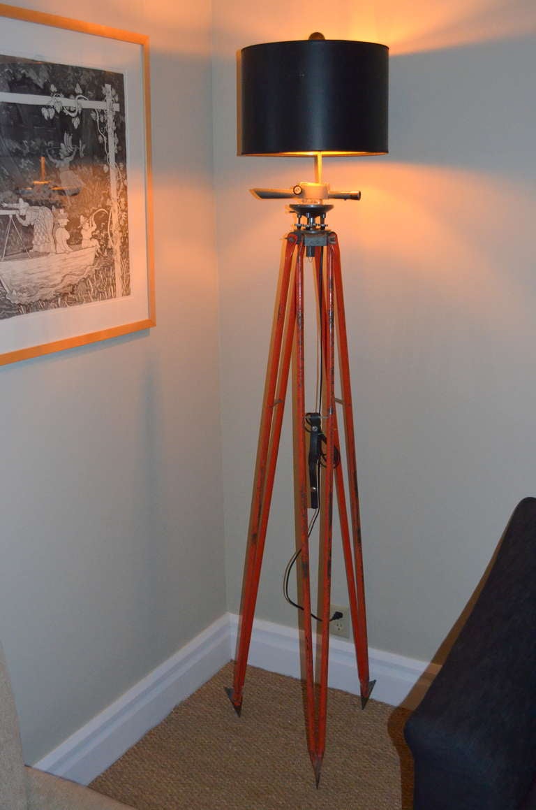 American Surveyor Tripod by David White, with Scope, as Floor Lamp