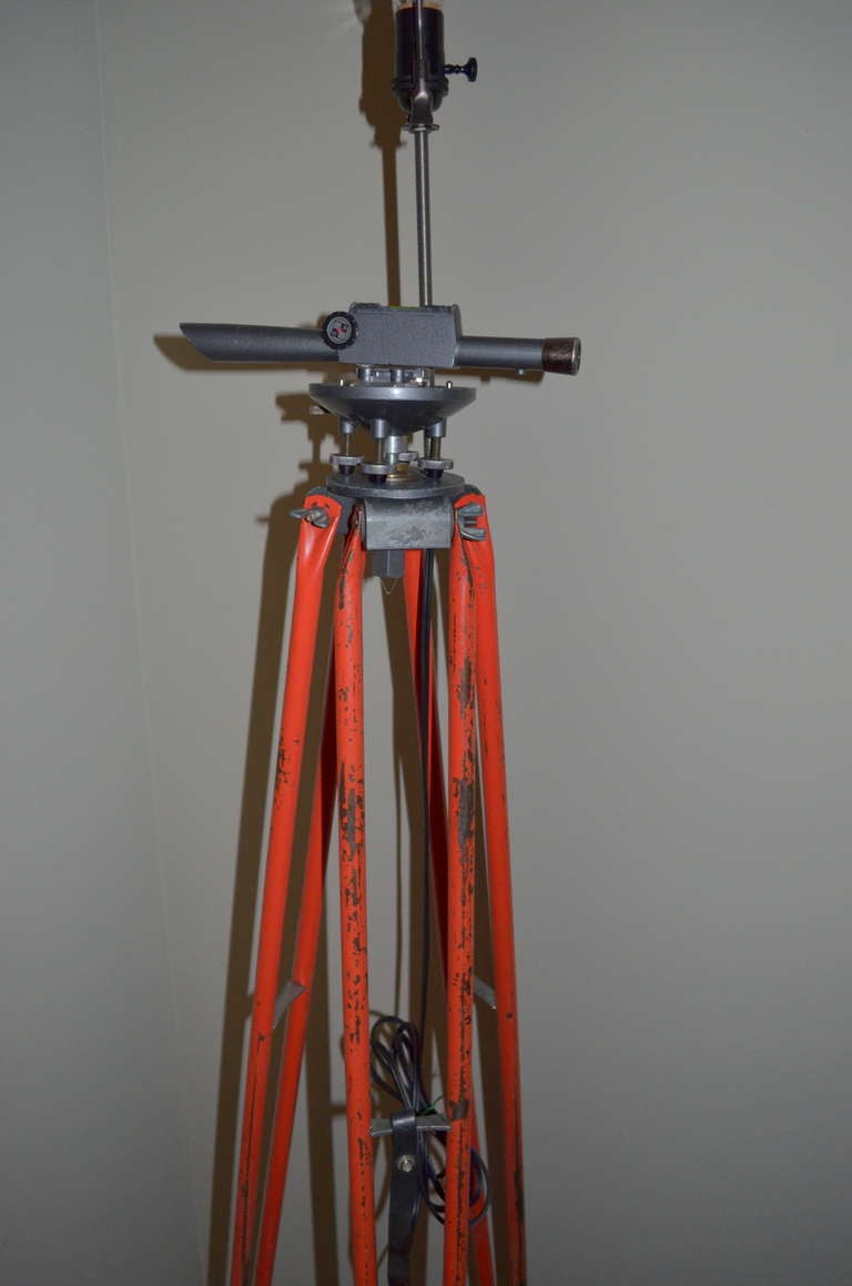 Steel Surveyor Tripod by David White, with Scope, as Floor Lamp