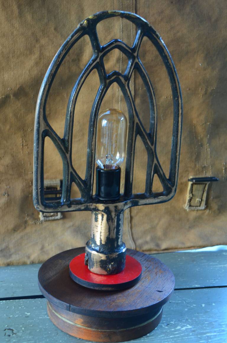American Industrial Beater as Table Lamp Mounted on Industrial Pattern