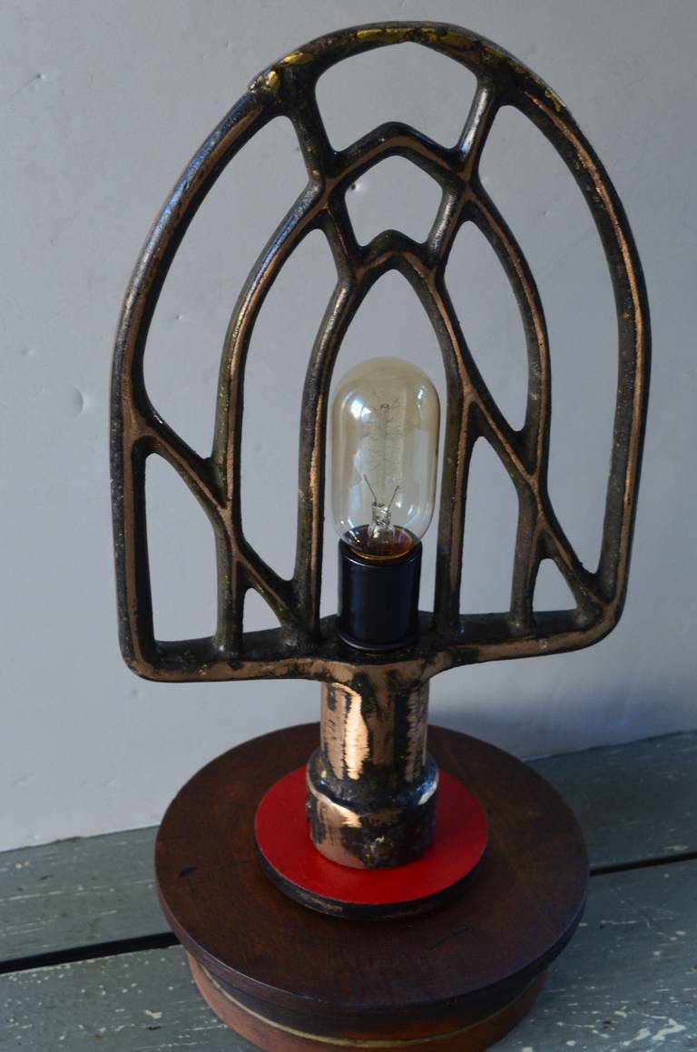 Industrial Beater as Table Lamp Mounted on Industrial Pattern In Excellent Condition In Madison, WI