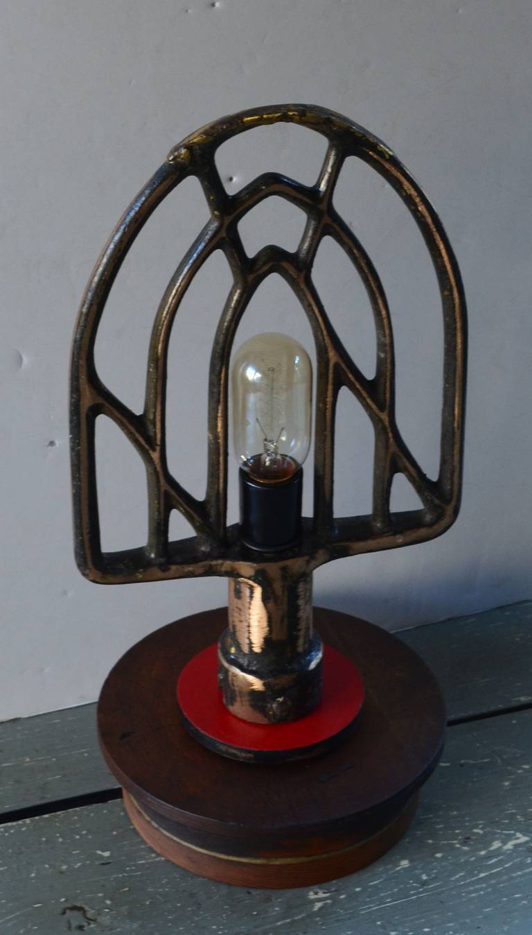 Late 20th Century Industrial Beater as Table Lamp Mounted on Industrial Pattern