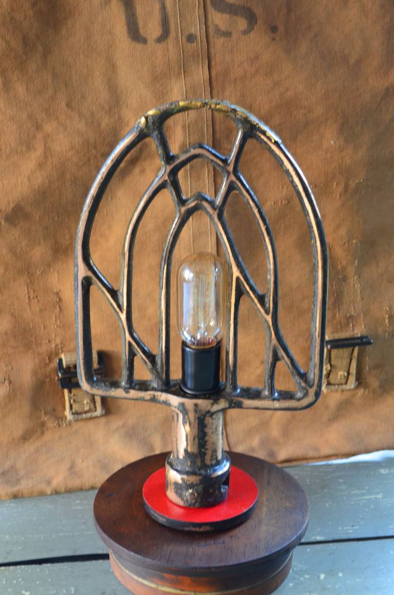 Brass Industrial Beater as Table Lamp Mounted on Industrial Pattern
