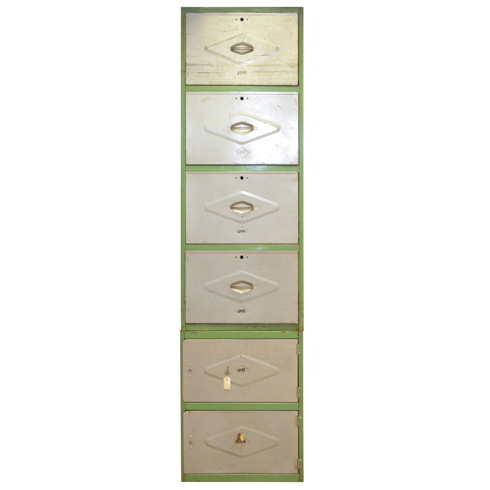Steel Meat Locker Storage Cabinet, 6-drawer unit.