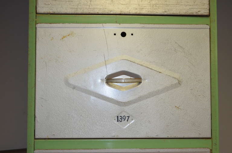 Mid-Century Modern Steel Meat Locker Storage Cabinet, 6-drawer unit.