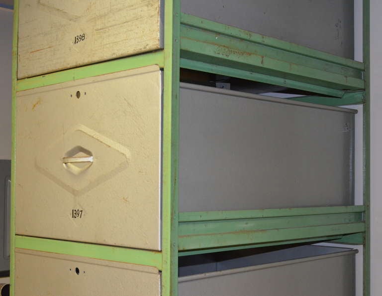 Steel Meat Locker Storage Cabinet, 6-drawer unit. In Good Condition In Madison, WI
