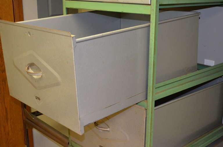 20th Century Steel Meat Locker Storage Cabinet, 6-drawer unit.