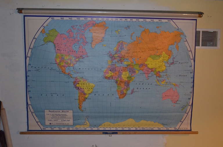 Map of the World on retractable roller at 1stDibs | retractable world
