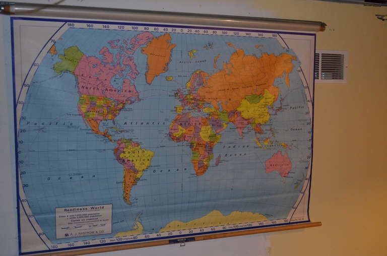 Map of the World on retractable roller at 1stDibs | retractable world