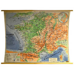 Vintage French Physique Map: Relief du Sol, Cours d'Eau, Canaux de Navigation, 1960