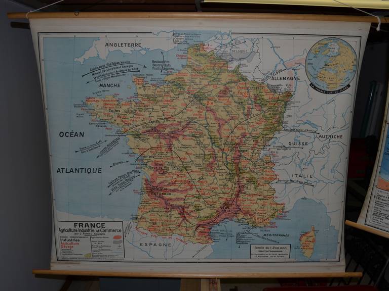 French Schoolroom Map, Agriculture Industrie et Commerce, 1946