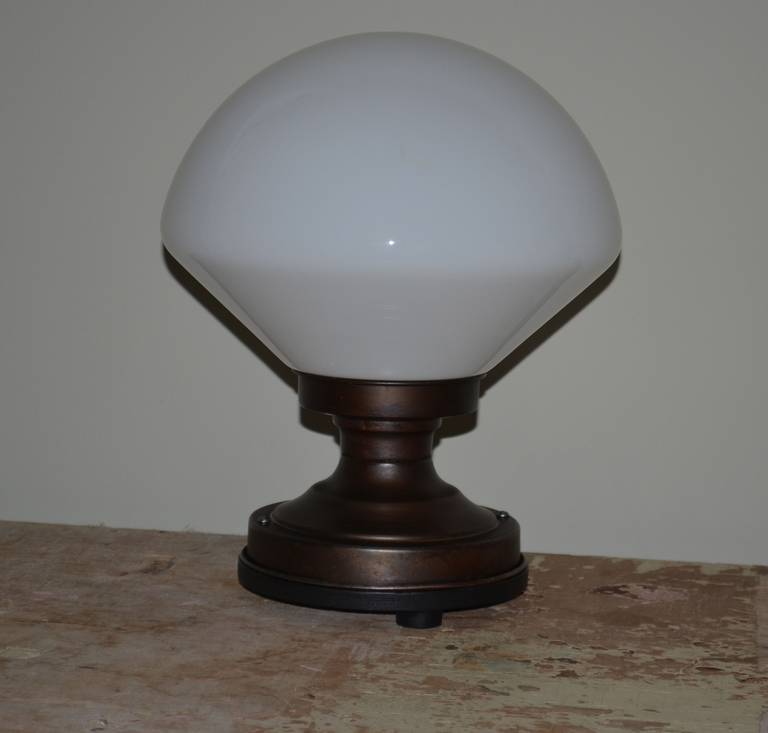 Milk Glass, Schoolhouse Globe and Fixture as Table Lamp In Excellent Condition In Madison, WI