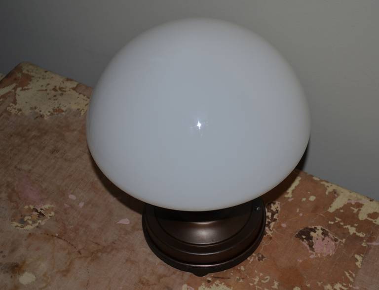 Mid-20th Century Milk Glass, Schoolhouse Globe and Fixture as Table Lamp