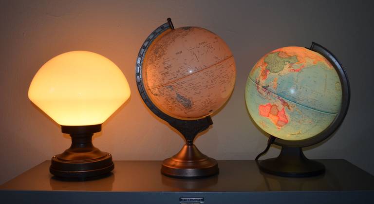 Milk Glass, Schoolhouse Globe and Fixture as Table Lamp 1