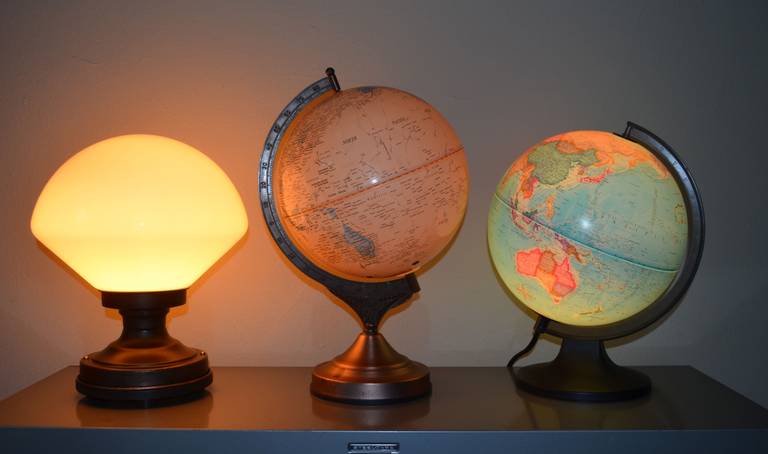 Milk Glass, Schoolhouse Globe and Fixture as Table Lamp 2