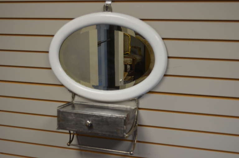 Shaving/make-up wall unit with bevelled mirror, steel drawer