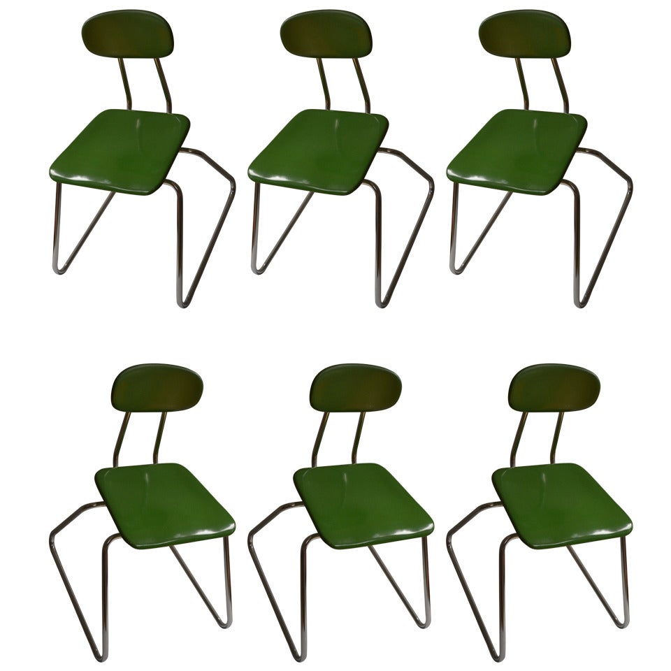 Mid-century Modern Stainless Steel Chairs with fiberglass seats