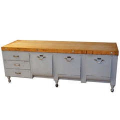 Used Butcher Block and Steel Kitchen Island, circa 1930