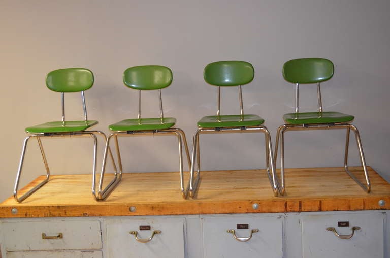 Mid-century Modern Stainless Steel Chairs with fiberglass seats 3