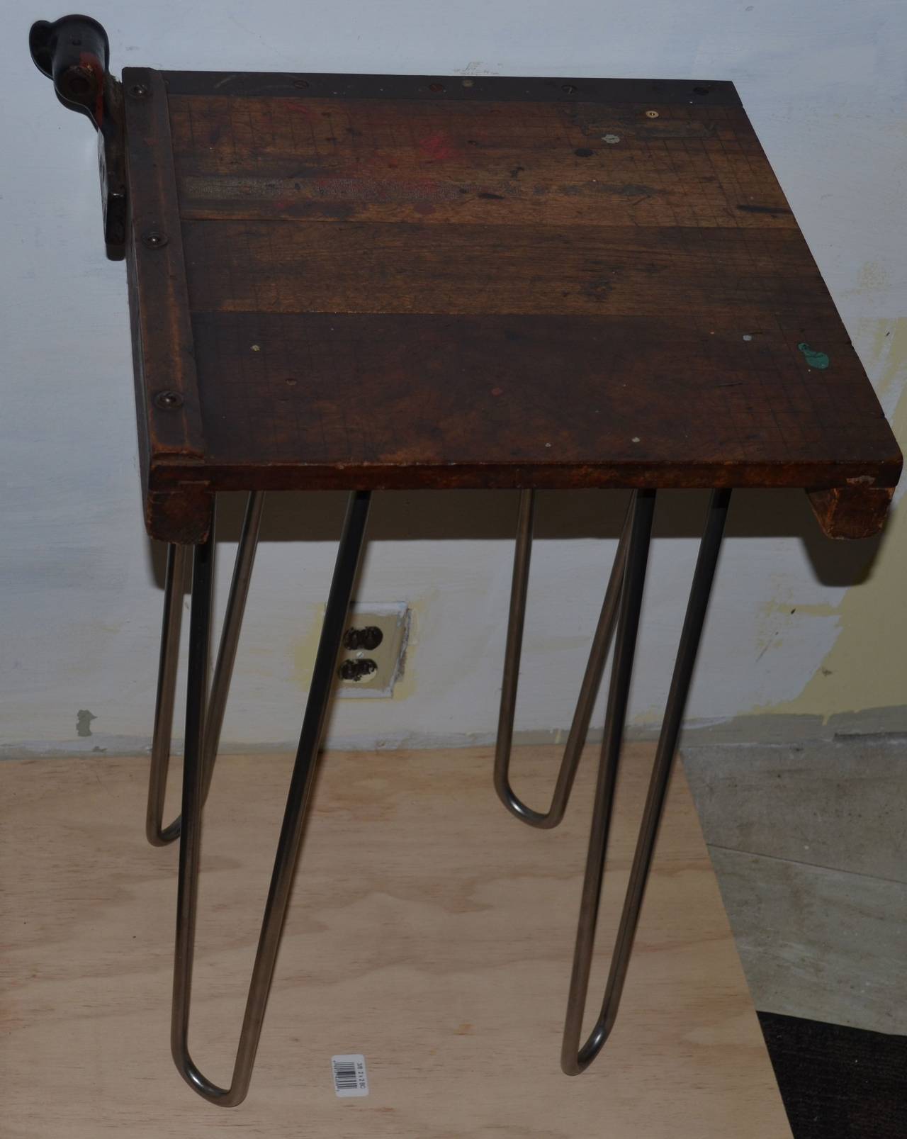 Table from Vintage Paper Cutter Mounted on Hairpin Legs In Excellent Condition In Madison, WI