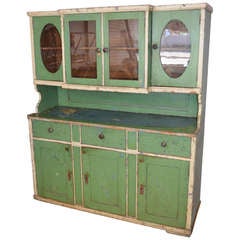 Late 19th century Storage Cabinet in green and blue; 2-piece
