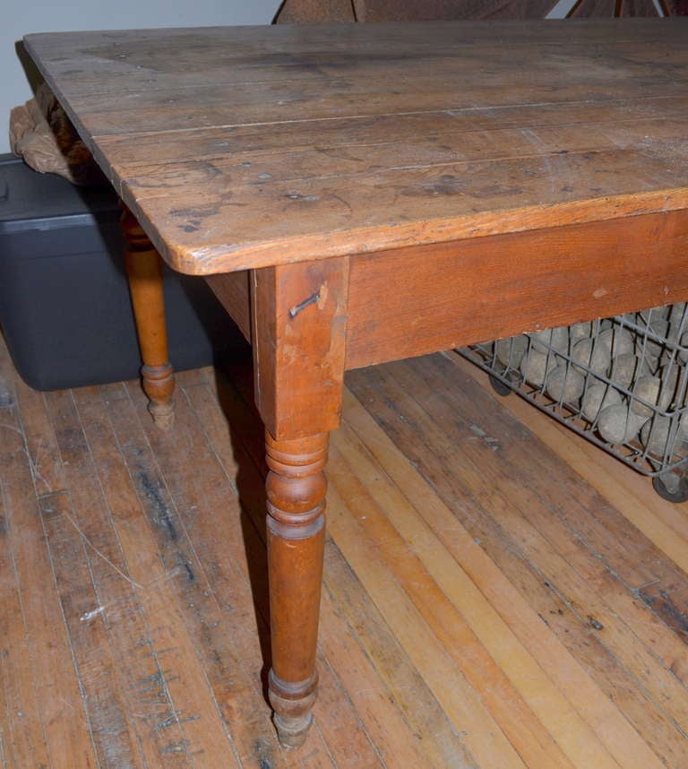 Primitive 19th Century Pine Harvest Table, 9' long