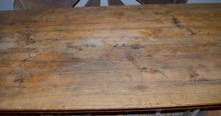 19th Century Pine Harvest Table, 9' long 1