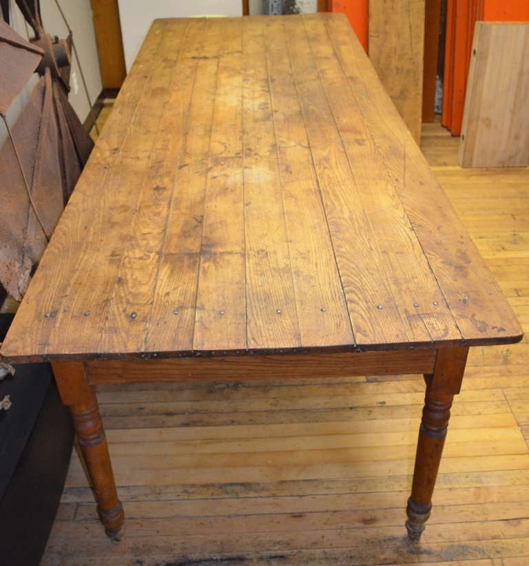 19th Century Pine Harvest Table, 9' long 2