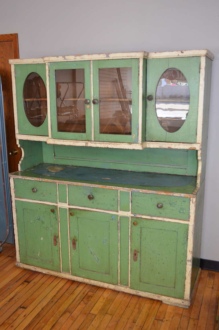 Late 19th century Storage Cabinet in green and blue; 2-piece