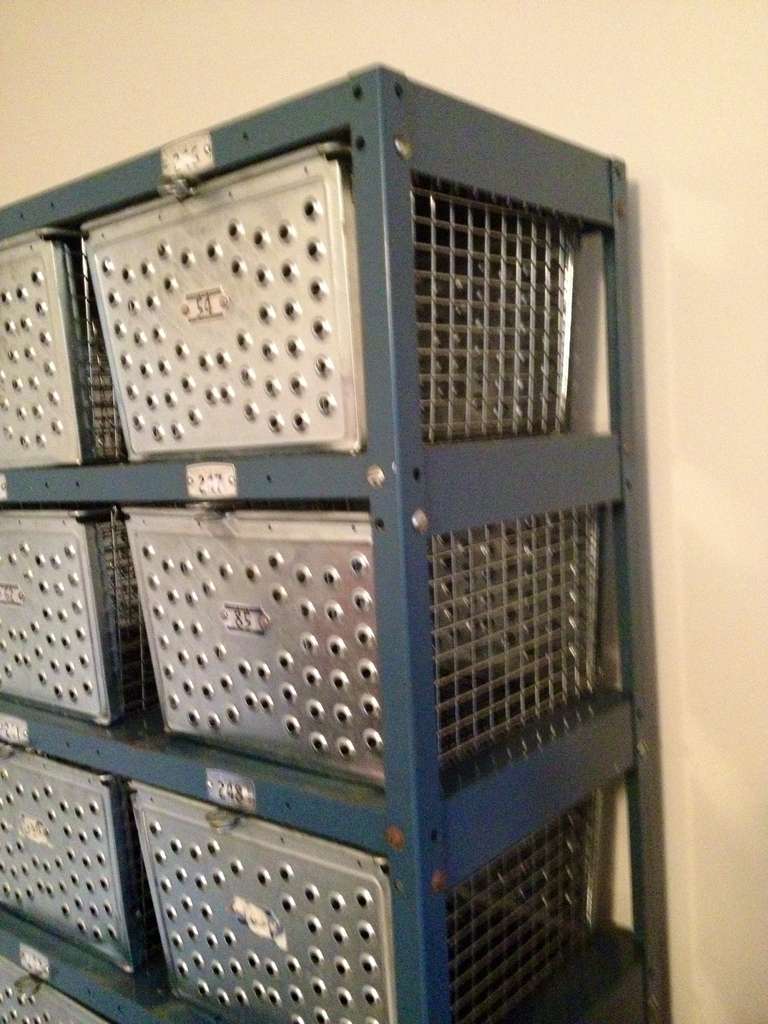 Industrial Storage Unit with 18 Numbered Baskets from Pool or Gym Facility