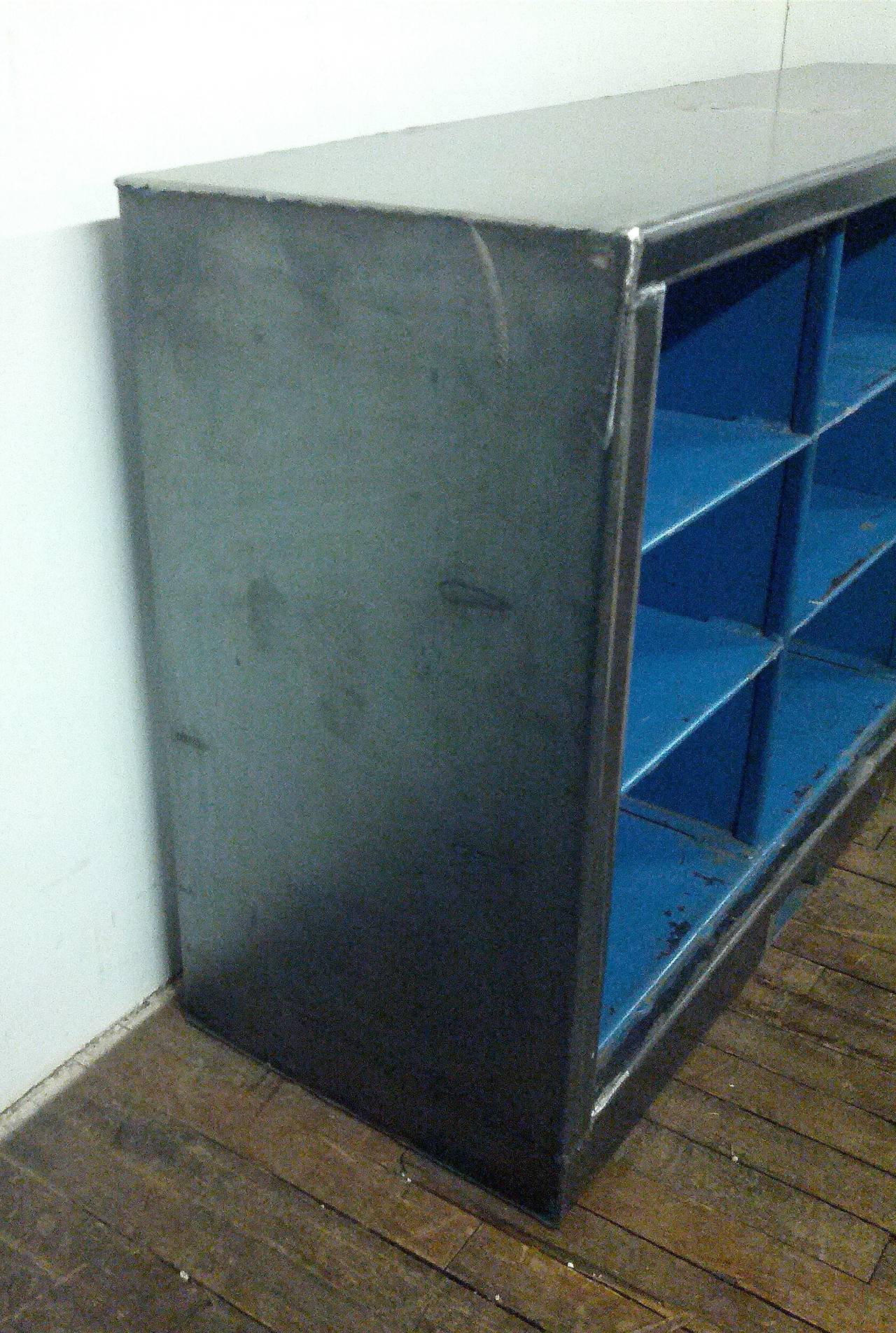Vintage Industrial Blue and Steel Metal Console (9) Cubby Bookshelf; 56