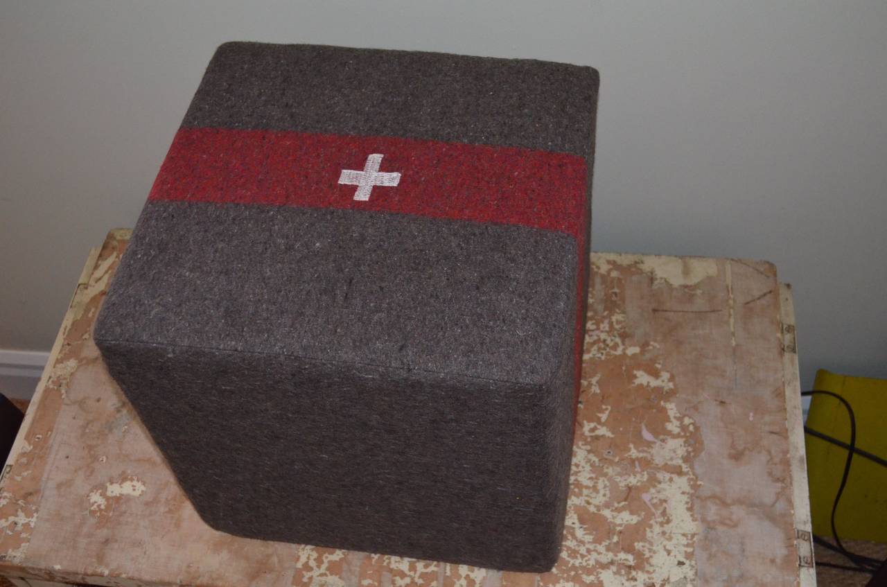 Mid-20th Century Pair Reserved: Swiss Army Blanket Ottoman (circa 1960s), footstool, pouf