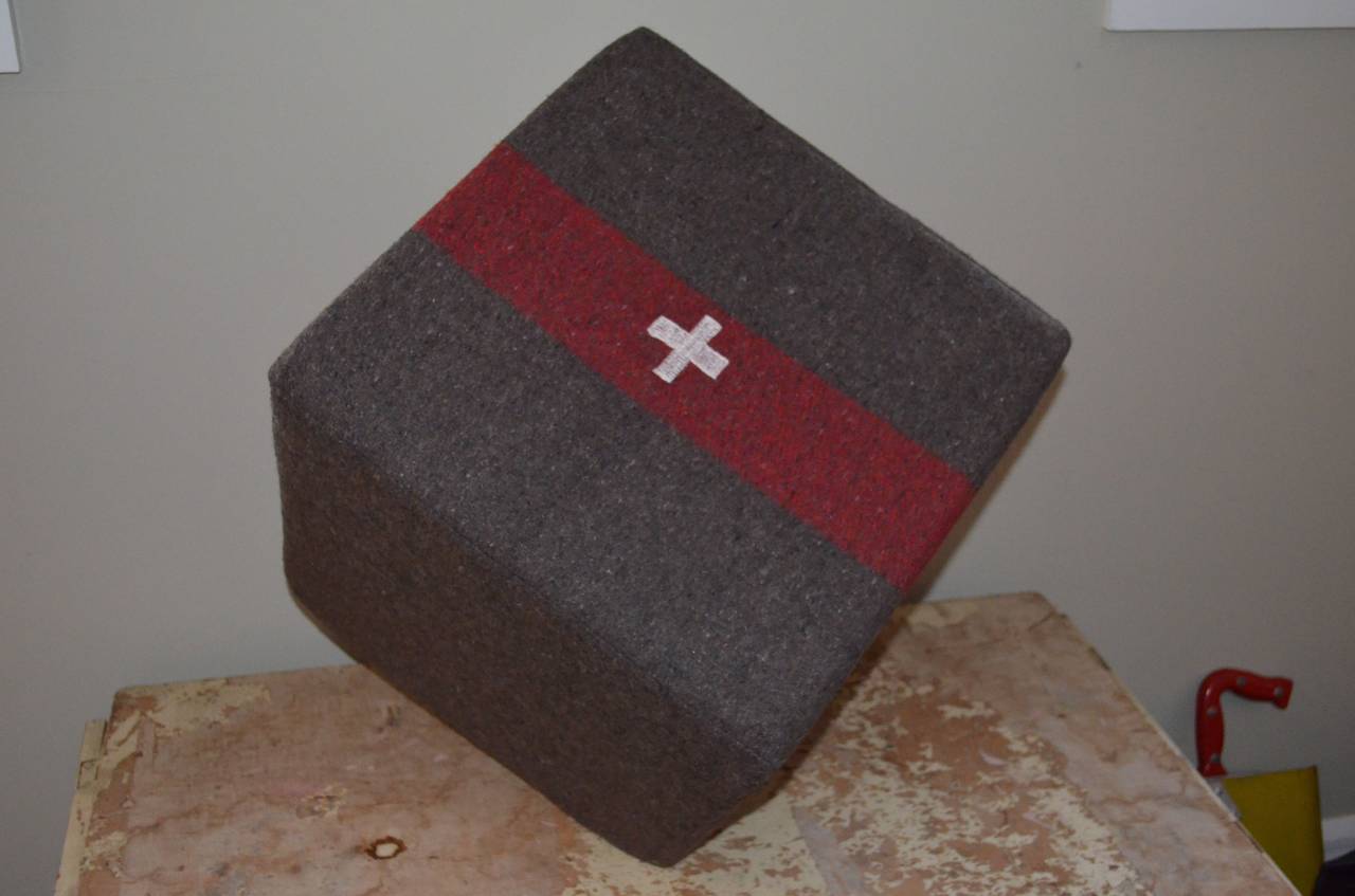 Pair Reserved: Swiss Army Blanket Ottoman (circa 1960s), footstool, pouf 1