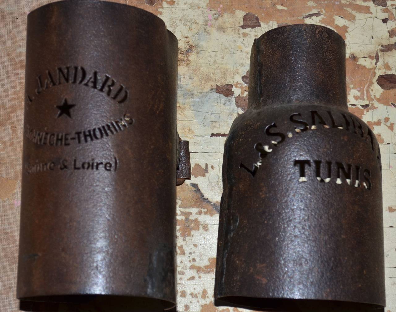 Set of 12 French Antique Iron Wine Bottle Stencils (2 shown but 12 are included)