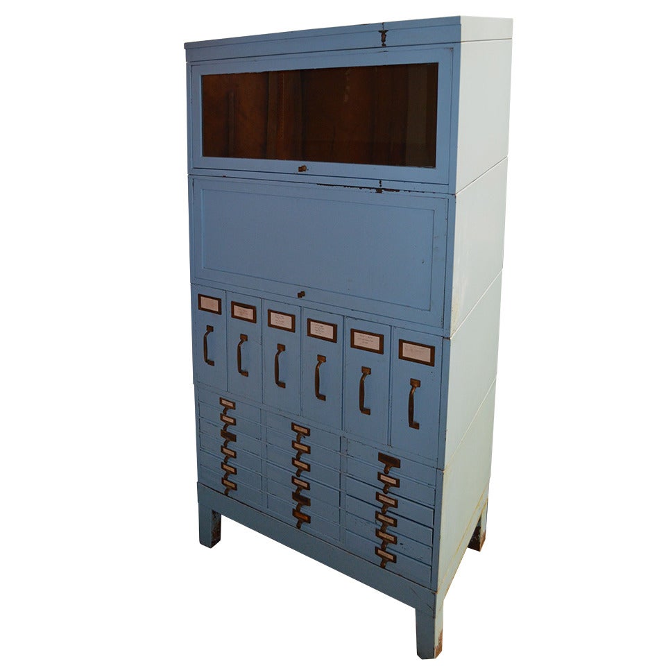Early 20th century Barrister Cabinet/File System in blue-painted steel