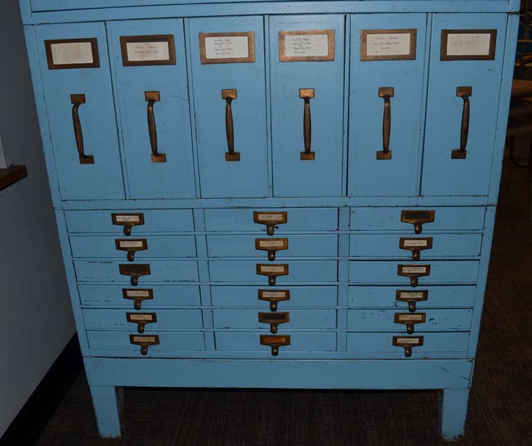 Early 20th century Barrister Cabinet/File System in blue-painted steel In Good Condition In Madison, WI