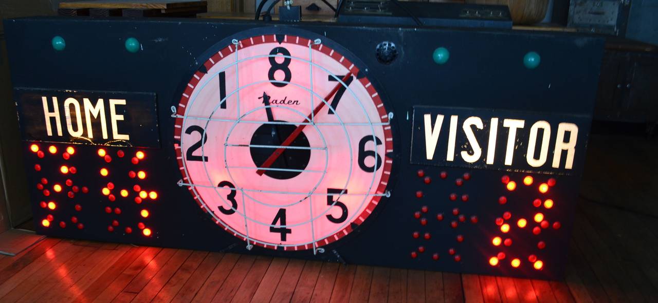 Sporting Art Basketball Electronic Scoreboard, circa 1950, from Junior High School Gym