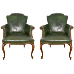 French Deco Arm Chairs of leather and mahogany (pair)