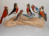 Vintage Folk art wooden birds, hand carved, hand painted