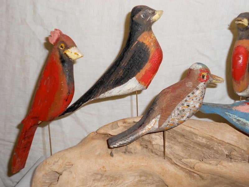 Wood Folk art wooden birds, hand carved, hand painted