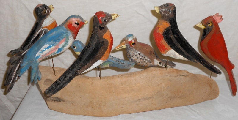Folk art wooden birds, hand carved, hand painted 1