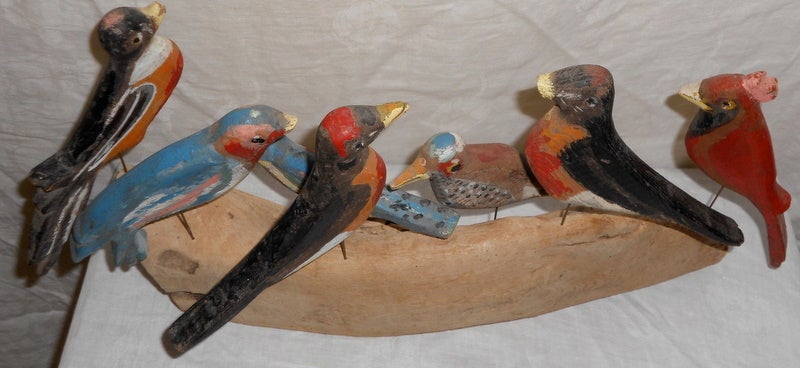 Folk art wooden birds, hand carved, hand painted 2