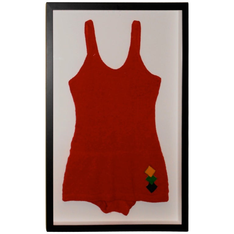 Early 20th Century Jantzen Wool Swimsuit in Shadowbox Frame For Sale