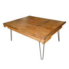 Used Mid-Century School Paper Cutter as Coffee Table on Hairpin Legs