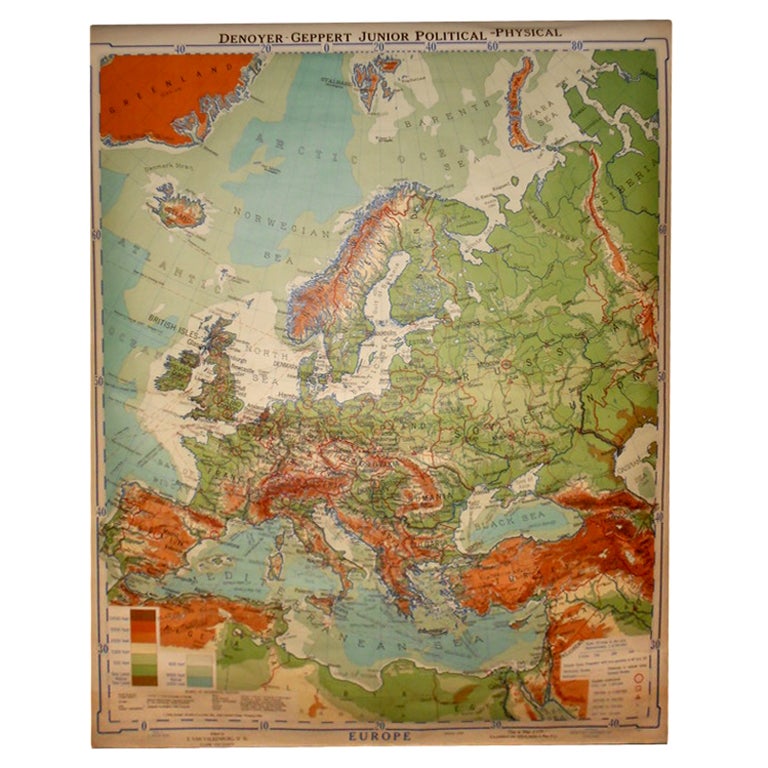 Set of Nine Early School Maps on Rollers in oak case